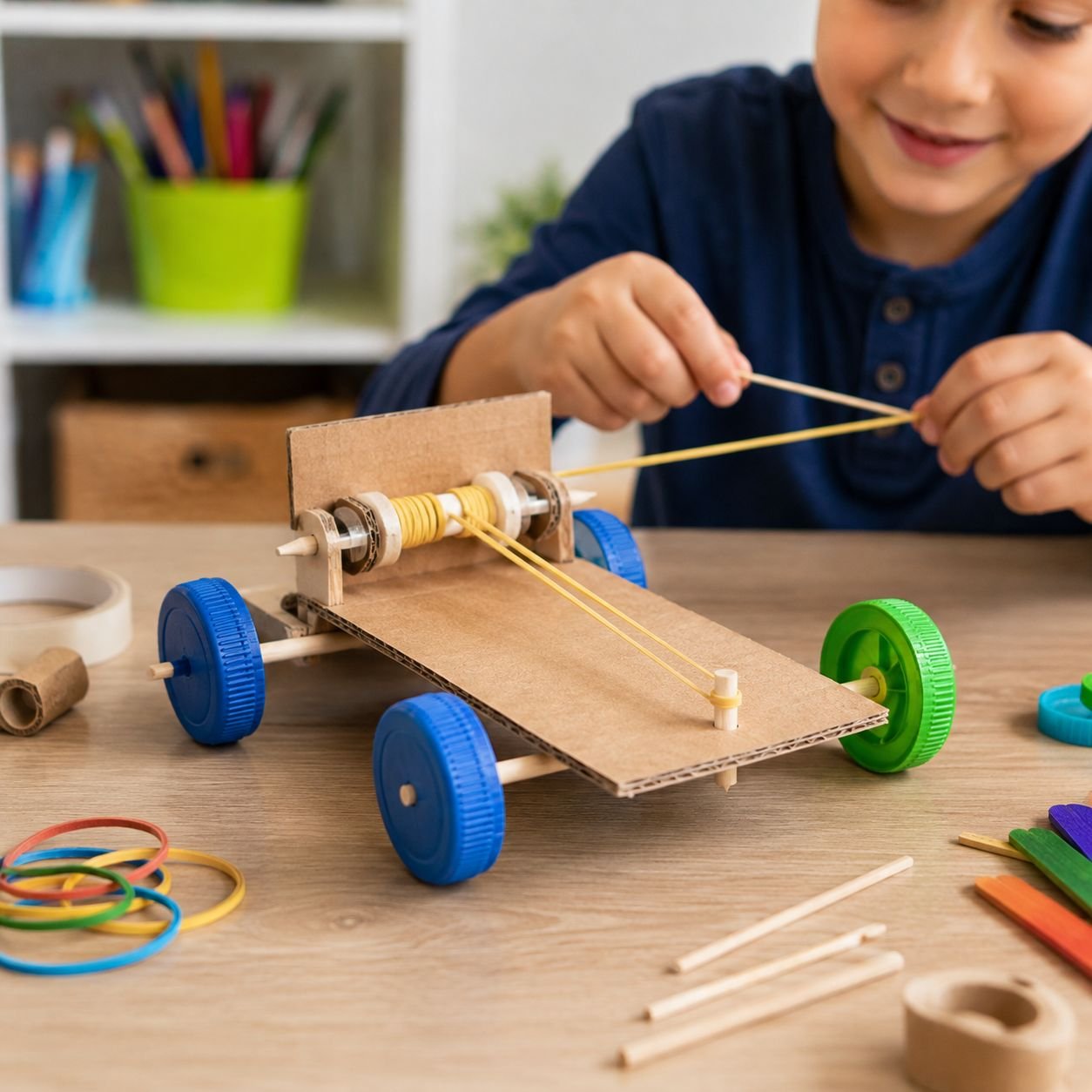 Enfant en train de créer un projet de robotique et d'ingénierie