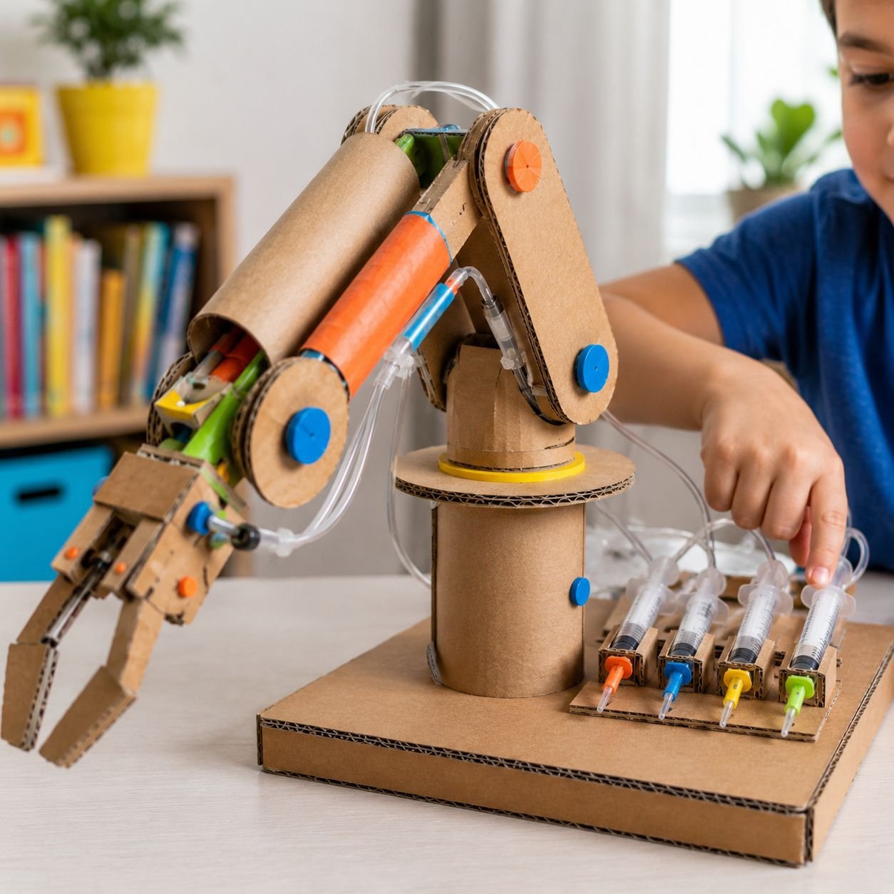 Enfant en train de créer un projet de robotique et d'ingénierie