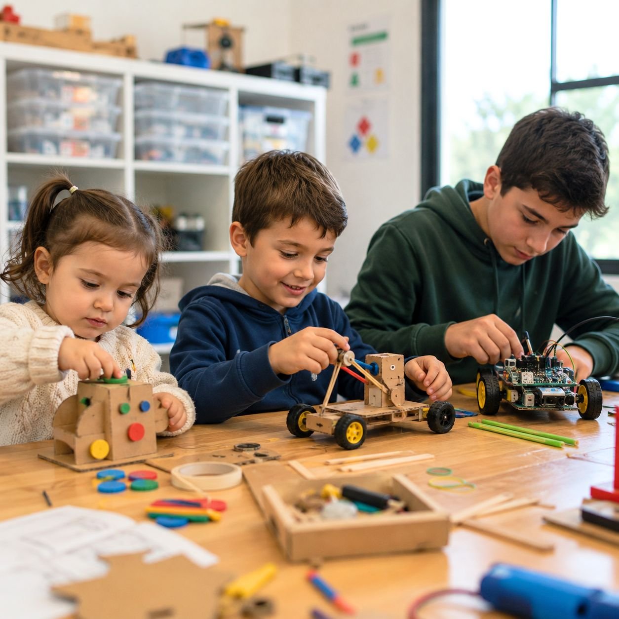 Enfant en train de créer un projet de robotique et d'ingénierie